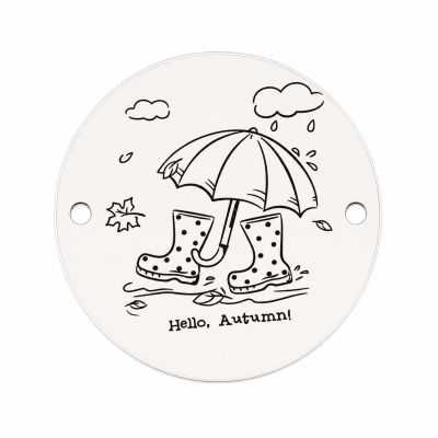 Bănuț argint 925 gravat umbrelă, cizmulițe și mesajul Hello, Autumn!, Ø 16,5 mm — de toamnă E1282