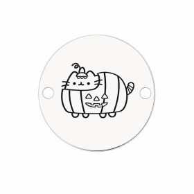 Bănuț Halloween din argint 925 Pumpkin Cat, 16.5 mm E0963-GS