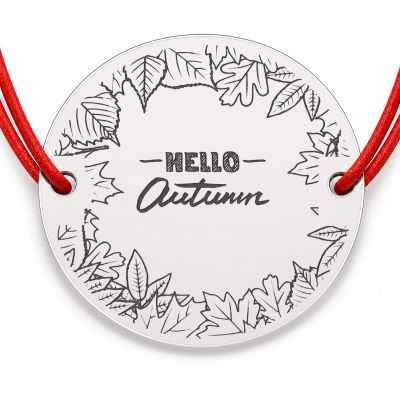 Brățară argint 925 cu bănuț coroniță de frunze și mesajul Hello Autumn, șnur reglabil — cadou de toamnă B-E1304