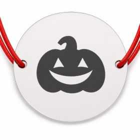 Brățară argint 925 cu bănuț dovleac Jack-o'‑lantern, șnur reglabil — cadou de Halloween B-E0750