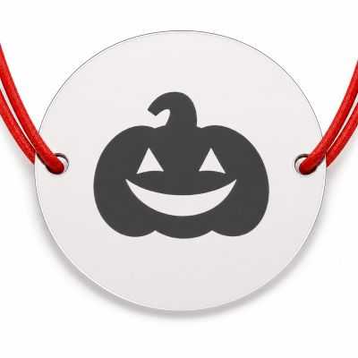 Brățară argint 925 cu bănuț dovleac Jack-o'‑lantern, șnur reglabil — cadou de Halloween B-E0750