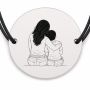 Brățară argint 925 cu bănuț gravat mama și băiețelul, șnur negru reglabil — R0099