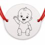 Brățară argint 925 cu bănuț gravat bebe care face cu mâna, șnur roșu reglabil — R0151