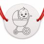Brățară argint 925 cu bănuț gravat bebe în cărucior, șnur roșu reglabil — R0160
