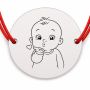 Brățară argint 925 cu bănuț gravat bebe care trimite un pupic, șnur roșu reglabil — R0165