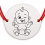Brățară argint 925 cu bănuț gravat bebe care scoate limba, șnur roșu reglabil — R0171