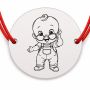 Brățară argint 925 cu bănuț gravat bebe cu ochelari, șnur roșu reglabil — R0172