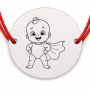 Brățară argint 925 cu bănuț gravat bebe supererou cu pelerină, șnur roșu reglabil — R0173