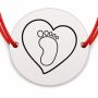 Brățară argint 925 cu bănuț gravat piciorușul de bebe în inimioară, șnur roșu reglabil — R0179