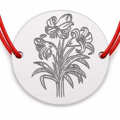 Brățară argint 925 cu bănuț buchet de crini, șnur reglabil — cadou de primăvară B-E1959