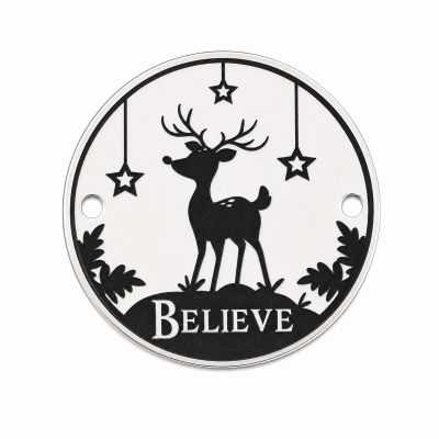 Bănuț argint 925 gravat ren, stele și mesajul BELIEVE, Ø 16,5 mm — de Crăciun E1383