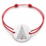 Brățară argint 925 cu bănuț brad din cuvinte festive, șnur reglabil — cadou de Crăciun B-E0728