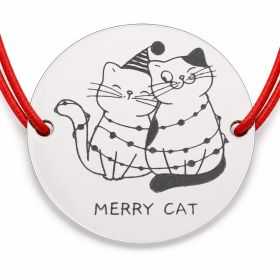 Brățară argint 925 cu bănuț două pisicuțe Merry Cat, șnur reglabil — cadou de Crăciun B-E1316