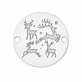 Bănuț argint 925 gravat patru reni și stele, Ø 16,5 mm — de Crăciun E0965