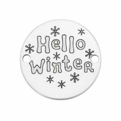 Bănuț argint 925 gravat mesaj Hello Winter și fulgi, Ø 16,5 mm — de iarnă E0971