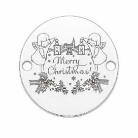 Bănuț argint 925 gravat îngeri și mesaj Merry Christmas, Ø 16,5 mm — de Crăciun E0983