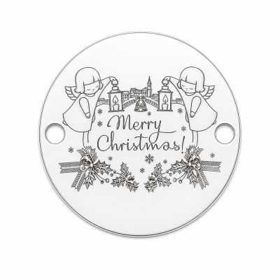 Bănuț argint 925 gravat îngeri și mesaj Merry Christmas, Ø 16,5 mm — de Crăciun E0983