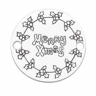 Bănuț argint 925 gravat coroniță de ilice și mesaj Merry Xmas, Ø 16,5 mm — de Crăciun E0979