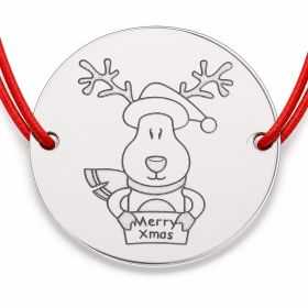Brățară argint 925 cu bănuț ren cu mesaj Merry Xmas, șnur reglabil — cadou de Crăciun B-E0996