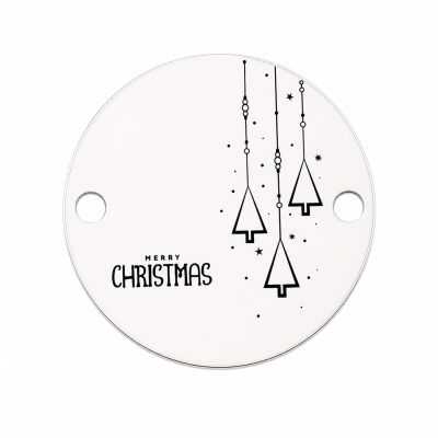 Bănuț argint 925 gravat mesaj Merry Christmas și brazi suspendați, Ø 16,5 mm — de Crăciun E0745