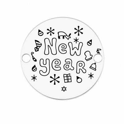 Bănuț argint 925 gravat mesaj New Year și fulgi, Ø 16,5 mm — de Anul Nou E1007