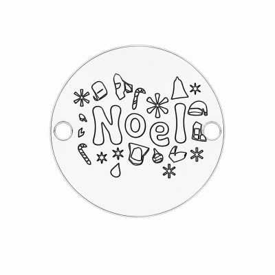 Bănuț argint 925 gravat mesaj Noel și motive de Crăciun, Ø 16,5 mm — de Crăciun E1009