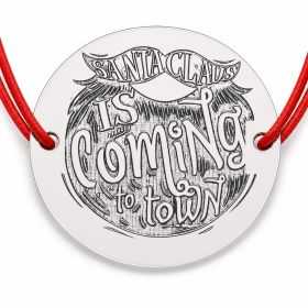 Brățară argint 925 cu bănuț mesaj Santa Claus is coming to town, șnur reglabil — cadou de Crăciun B-E0978