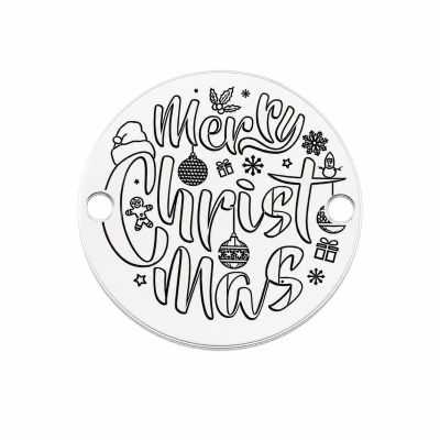 Bănuț argint 925 gravat mesaj Merry Christmas și simboluri festive, Ø 16,5 mm — de Crăciun E1010