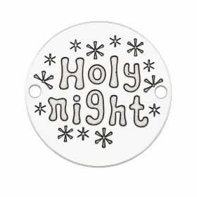 Bănuț argint 925 gravat mesaj Holy night și fulgi de nea, Ø 16,5 mm — de Crăciun E1013