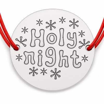 Brățară argint 925 cu bănuț mesaj Holy night și fulgi de nea, șnur reglabil — cadou de Crăciun B-E1013