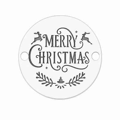 Bănuț argint 925 gravat mesaj Merry Christmas cu reni, Ø 16,5 mm — de Crăciun E0954