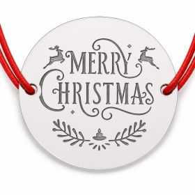 Brățară argint 925 cu bănuț mesaj Merry Christmas cu reni, șnur reglabil — cadou de Crăciun B-E0954