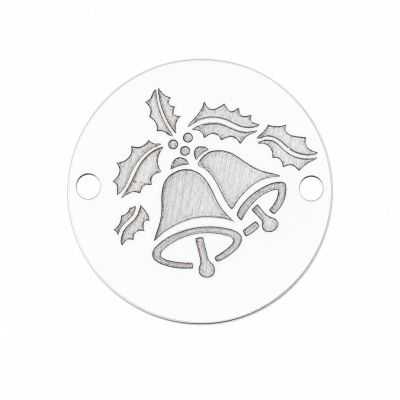 Bănuț argint 925 gravat clopoței și frunze de ilice, Ø 16,5 mm — de Crăciun E0960