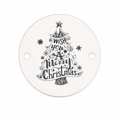 Bănuț argint 925 gravat brad tipografic cu mesaj We wish you a Merry Christmas, Ø 16,5 mm — de Crăciun E0988