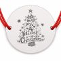 Brățară argint 925 cu bănuț brad tipografic cu mesaj We wish you a Merry Christmas, șnur reglabil — cadou de Crăciun B-E0988