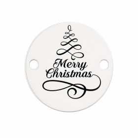 Bănuț argint 925 gravat mesaj Merry Christmas și brăduț stilizat, Ø 12 mm — de Crăciun E1877
