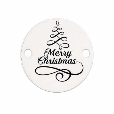 Bănuț argint 925 gravat mesaj Merry Christmas și brăduț stilizat, Ø 12 mm — de Crăciun E1877