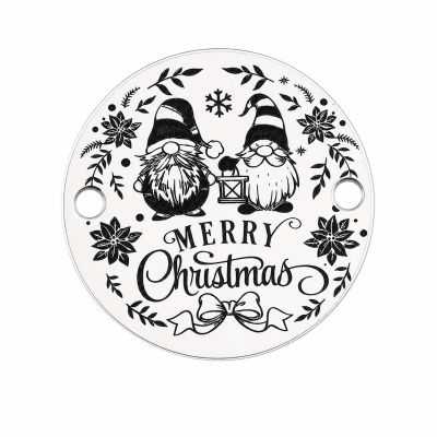 Bănuț argint 925 gravat doi gnomi și mesaj Merry Christmas, Ø 12 mm — de Crăciun E1894