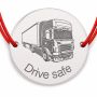 Brățară argint 925 cu bănuț camion Drive safe, șnur reglabil — cadou șofer B-E1461