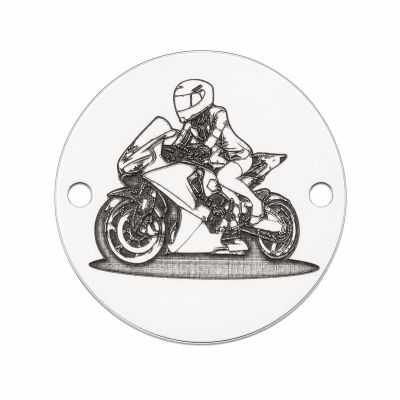 Bănuț motociclistă din argint 925, gravură motociclism 16.5mm E1038