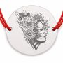 Brățară argint 925 cu bănuț profil feminin cu flori, șnur reglabil — cadou pentru o femeie specială B-E1241