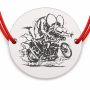 Brățară argint 925 cu bănuț Rat Fink pe motocicletă, șnur reglabil — cadou pentru pasionații de motociclete B-E0793