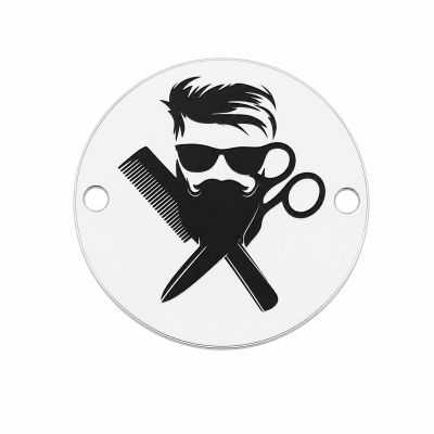 Pandantiv bănuț argint 925 barber frizerie, gravură laser 16.5mm E1460