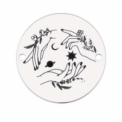 Element brățară mistic mâini din argint 925, tăbliță rotundă gravată lună și stele 16.5 mm E1312