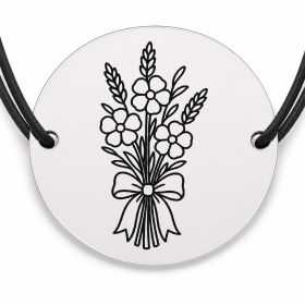 Brățară argint 925 cu bănuț gravat buchet de flori de câmp, șnur negru reglabil — R0207