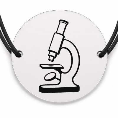 Brățară argint 925 cu bănuț gravat microscop, șnur negru reglabil — R0217