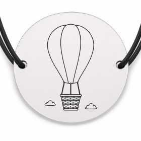 Brățară argint 925 cu bănuț gravat balon cu aer cald, șnur negru reglabil — R0232