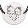 Brățară argint 925 cu bănuț gravat două case alăturate, șnur negru reglabil — R0291