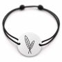 Brățară argint 925 cu bănuț gravat două pene, șnur negru reglabil — R0254