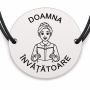 Brățară argint 925 cu bănuț gravat doamna învățătoare cu carte, șnur negru reglabil — R0292